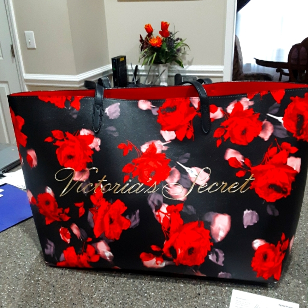 Victoria's Secret Tote Vibrant Red and Black NWOT
